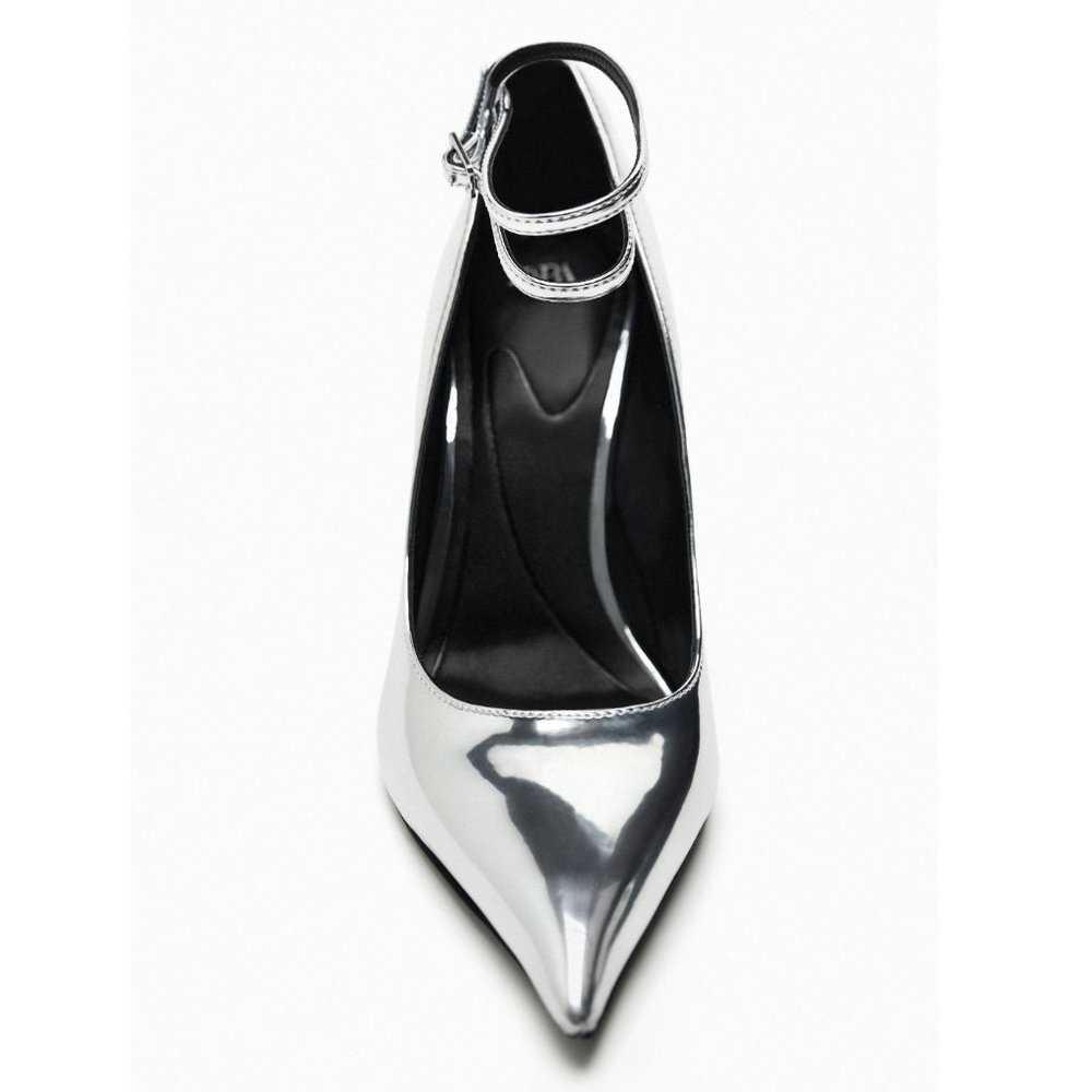 Zara Metallic High Heels Silver NWT - Picture 8 of 14